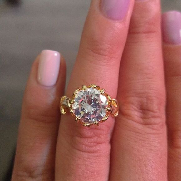 Fancy CZ Solitaire Ring Gold size 5 - Picture 1 of 5